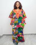 African print dress with decorative embellishments